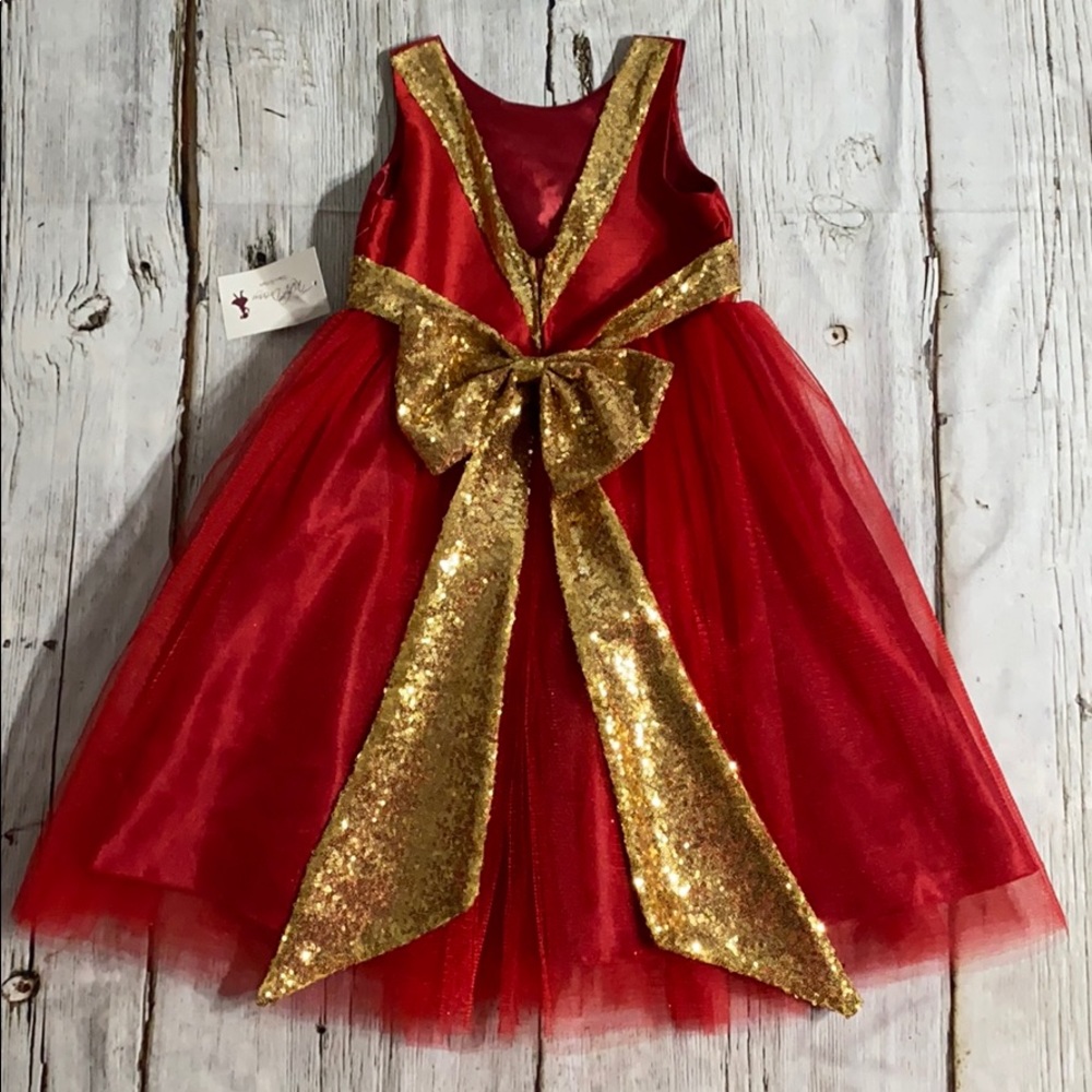 Kid’s Gold and Red Christmas Dress - Picture 7 of 10